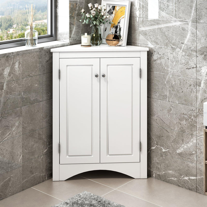 White Triangle BathroomStorage Cabinet with Adjustable Shelves, Freestanding Floor Cabinet for Home Kitchen - Urban Living Furniture (Los Angeles, CA)