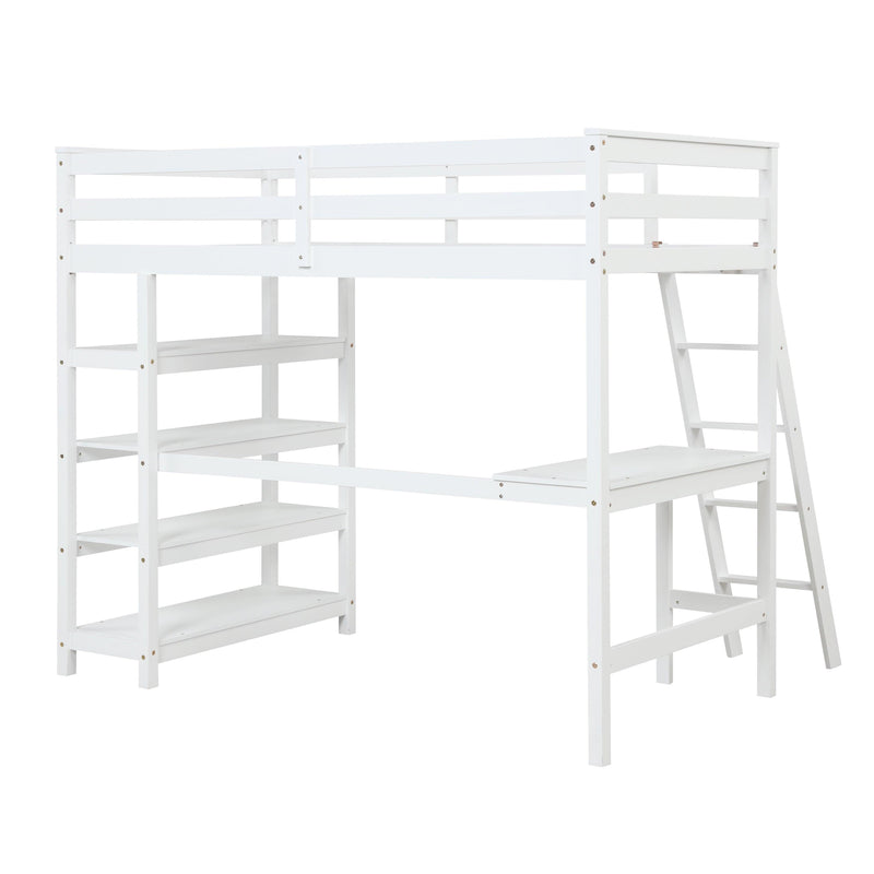 Twin Loft Bed with desk,ladder,shelves , White - Urban Living Furniture (Los Angeles, CA)