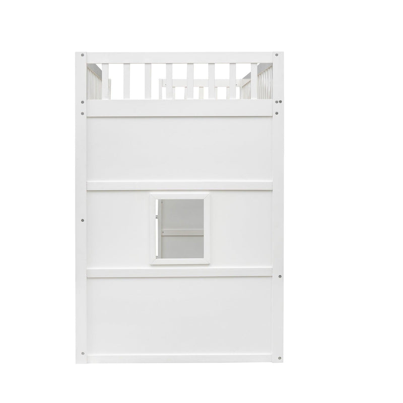 Twin Size House Loft Bed With Ladder-White