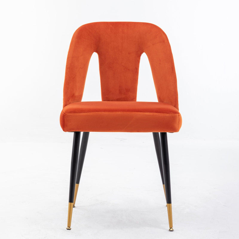 Akoya CollectionModern | Contemporary Velvet Upholstered Dining Chair with Nailheads and Gold Tipped Black Metal Legs, Orange，Set of 2 - Urban Living Furniture (Los Angeles, CA)