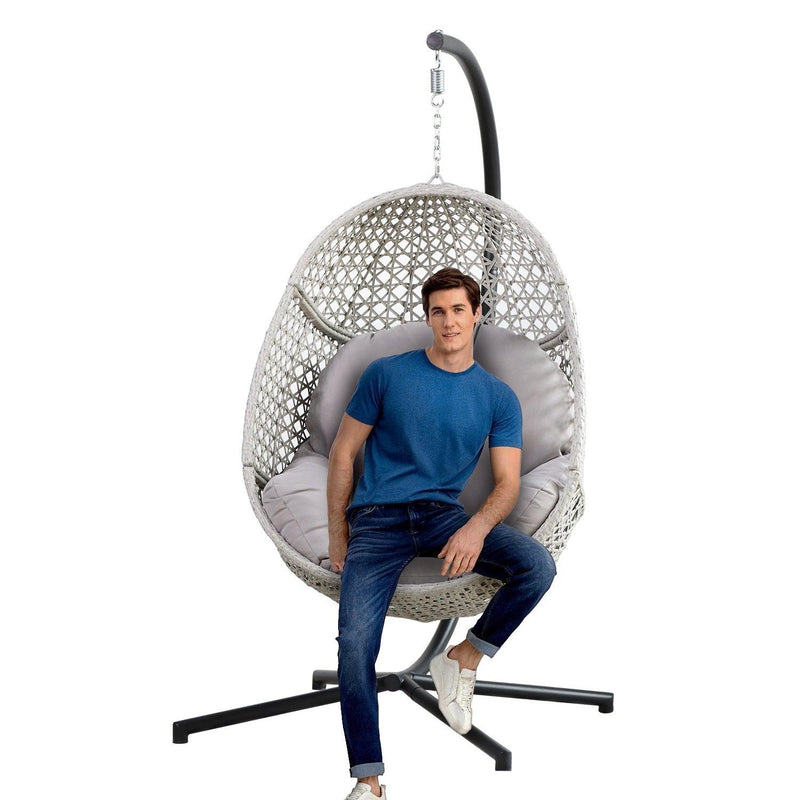 Large Hanging Egg Chair with Stand & UV Resistant Cushion Hammock Chairs with C-Stand for Outdoor