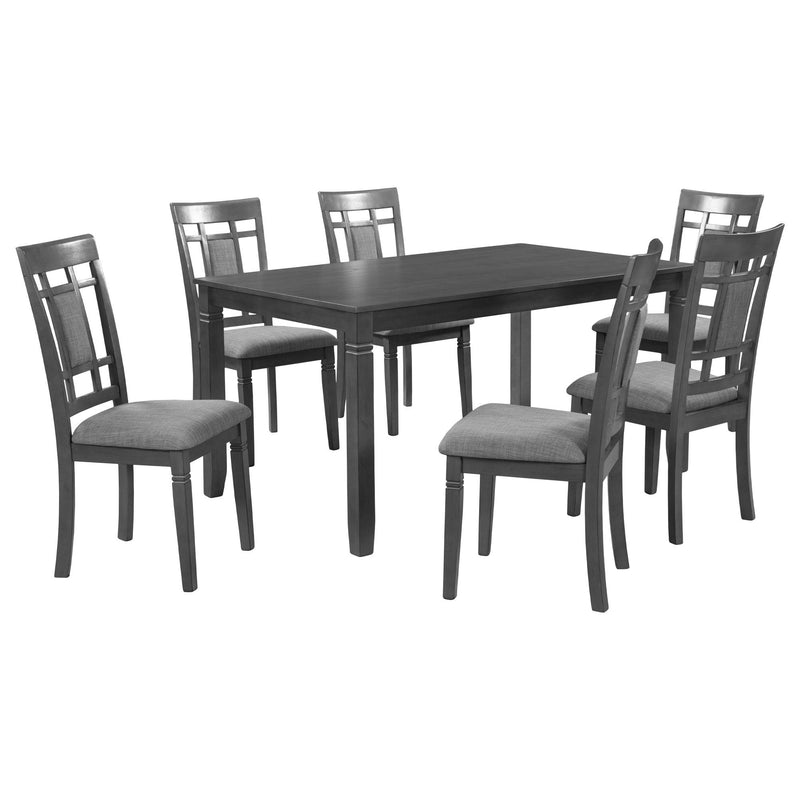 7-Piece Farmhouse Rustic Wooden Dining Table Set Kitchen Furniture Set with 6 Padded Dining Chairs, Gray - Urban Living Furniture (Los Angeles, CA)