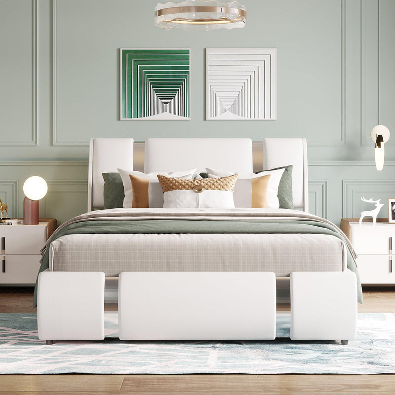 Full Size Upholstered Faux Leather Platform bed with a HydraulicStorage System, White - Urban Living Furniture (Los Angeles, CA)