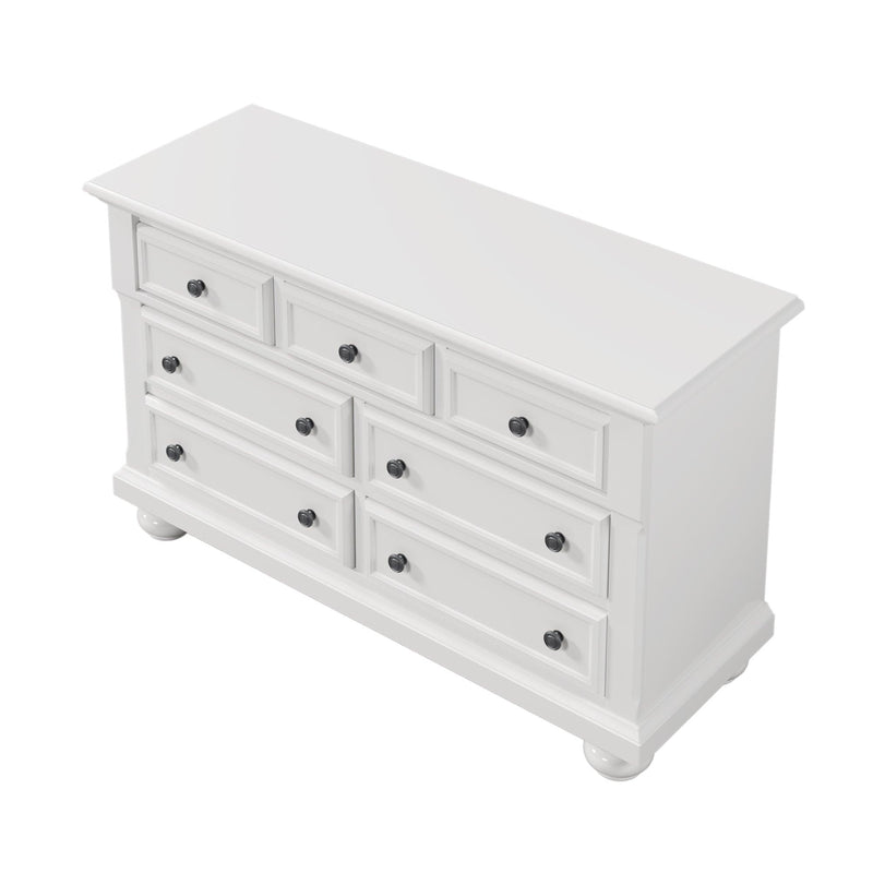 Solid Wood Seven-Drawer Dresser with Changing Topper for Nursery, Kid’s Room, Bedroom, White