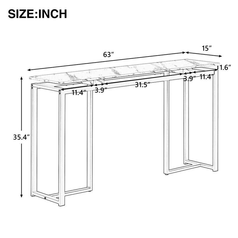 63''Modern Console Table, Extra Long Entryway Table with Metal Frame for Entryway, Hallway, Living Room, Foyer, Corridor, Office - Urban Living Furniture (Los Angeles, CA)