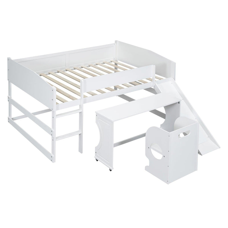 Low Study Full Loft Bed with Rolling Portable Desk and Chair,Multiple Functions Bed- White - Urban Living Furniture (Los Angeles, CA)