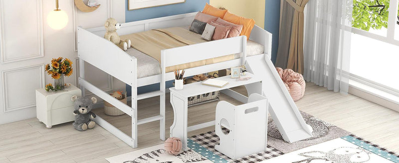 Low Study Full Loft Bed with Rolling Portable Desk and Chair,Multiple Functions Bed- White - Urban Living Furniture (Los Angeles, CA)