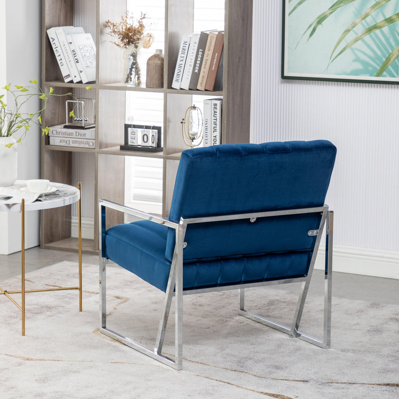 Velvet vertical stripe armchair gold metal frame accent chair suitable for living room, bedroom(Blue) - Urban Living Furniture (Los Angeles, CA)