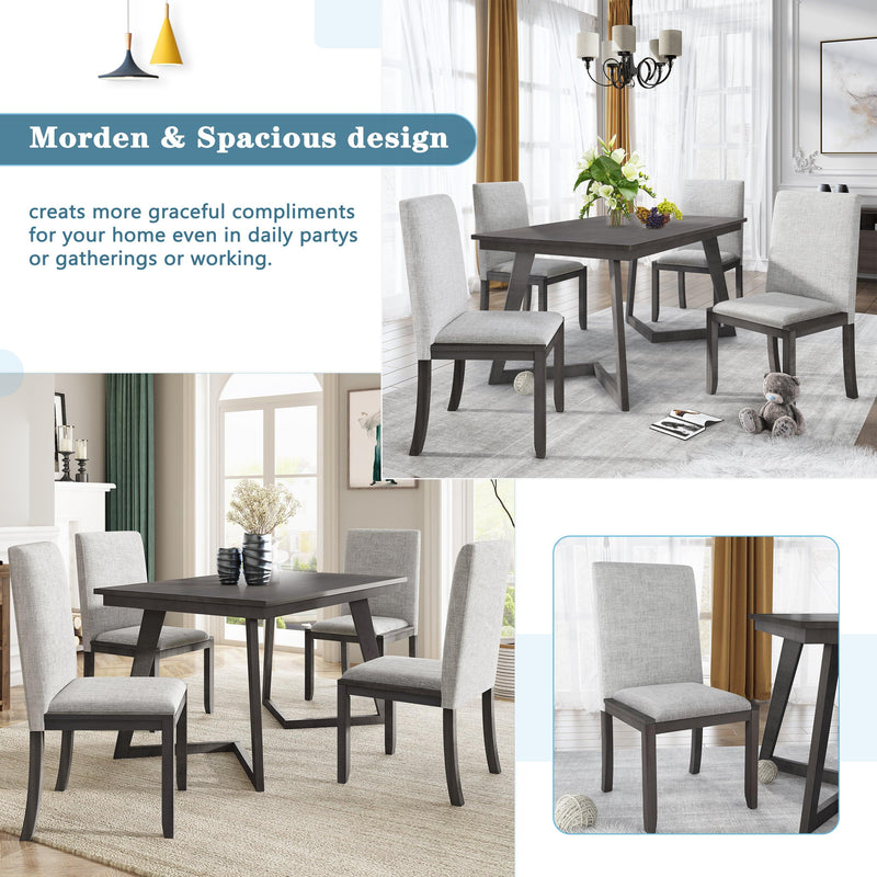 5-Piece Dining Set, Wood Rectangular Table with 4 Linen Fabric Chairs, Gray