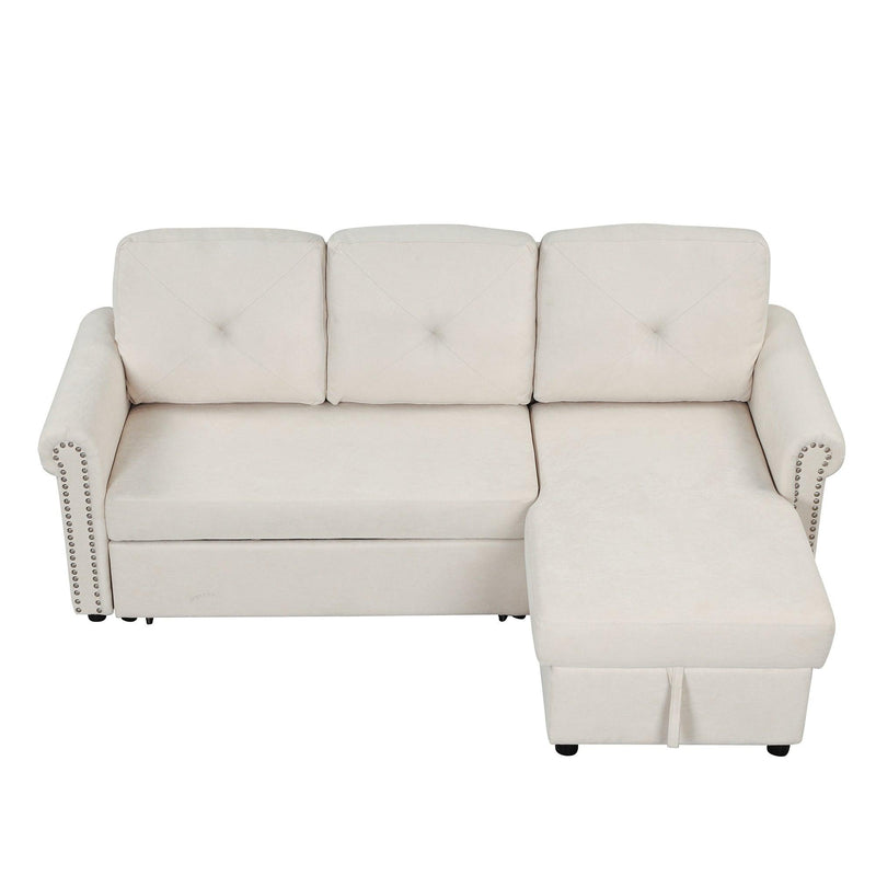 83"Modern Convertible Sleeper Sofa Bed withStorage Chaise,Beige