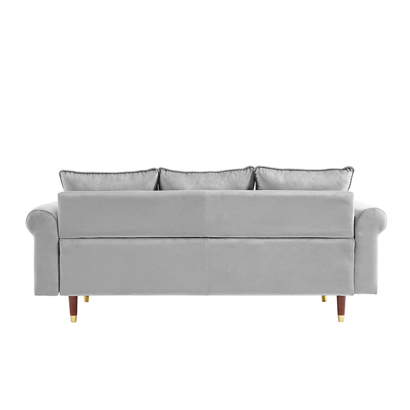 GREY Velvet Sofa Couch with 2 Pillows,Modern 3 Seater Sofa With Wood Legs for Living Room and Bedroom . - Urban Living Furniture (Los Angeles, CA)