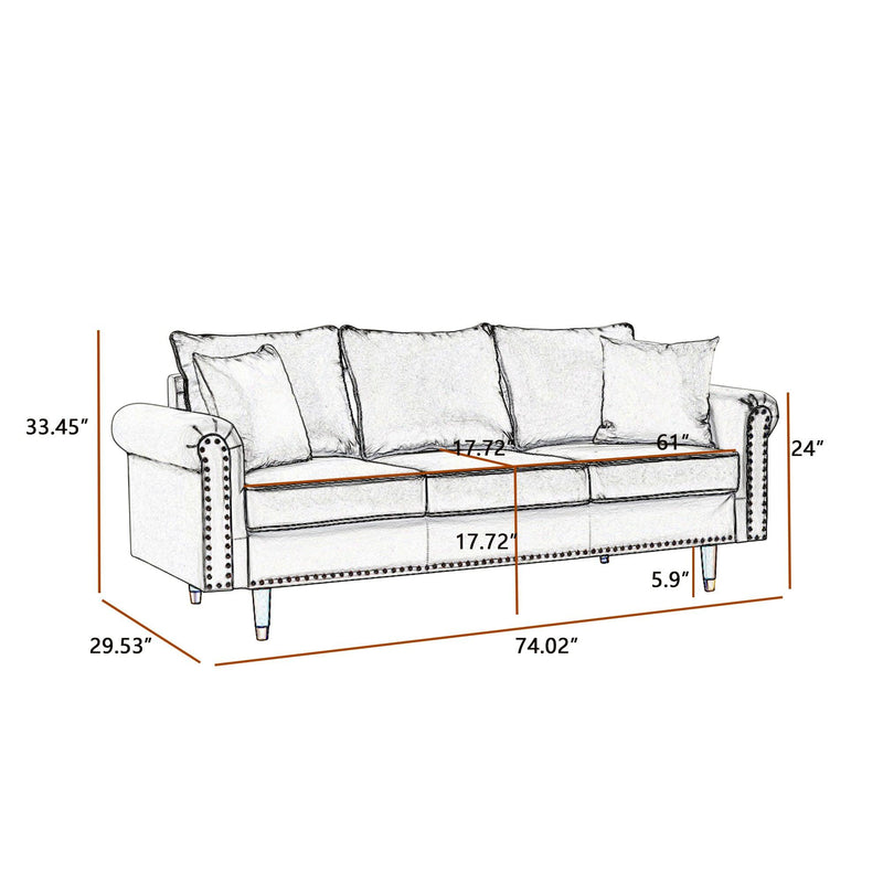 GREY Velvet Sofa Couch with 2 Pillows,Modern 3 Seater Sofa With Wood Legs for Living Room and Bedroom . - Urban Living Furniture (Los Angeles, CA)