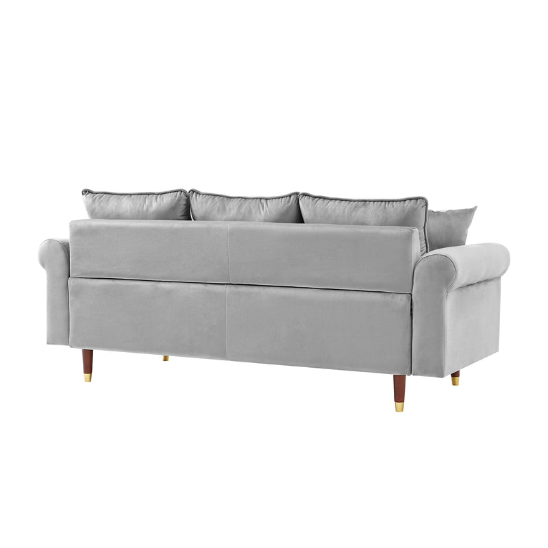 GREY Velvet Sofa Couch with 2 Pillows,Modern 3 Seater Sofa With Wood Legs for Living Room and Bedroom . - Urban Living Furniture (Los Angeles, CA)