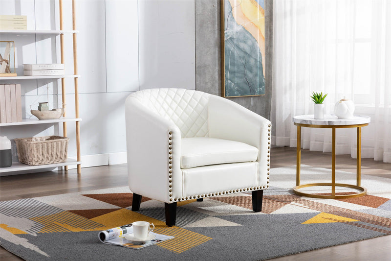 accent Barrel chair living room chair with nailheads and solid wood legs  white  pu leather - Urban Living Furniture (Los Angeles, CA)