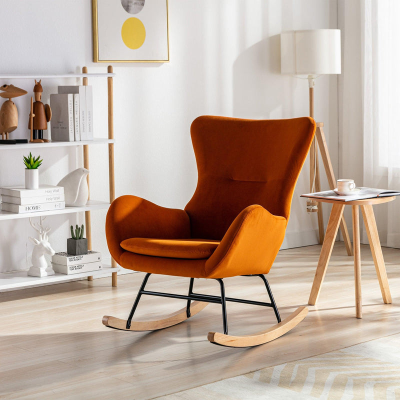 Velvet Fabric Padded Seat Rocking Chair With High Backrest And Armrests - Urban Living Furniture (Los Angeles, CA)