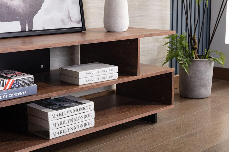 Iris Brown Walnut Finish TV Stand with 2 Levels of Shelves and Black Legs - Urban Living Furniture (Los Angeles, CA)