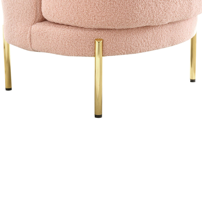 28.4"W Accent Chair Upholstered Curved Backrest Reading Chair Single Sofa Leisure Club Chair with Golden Adjustable Legs For Living Room Bedroom Dorm Room (Pink Boucle)