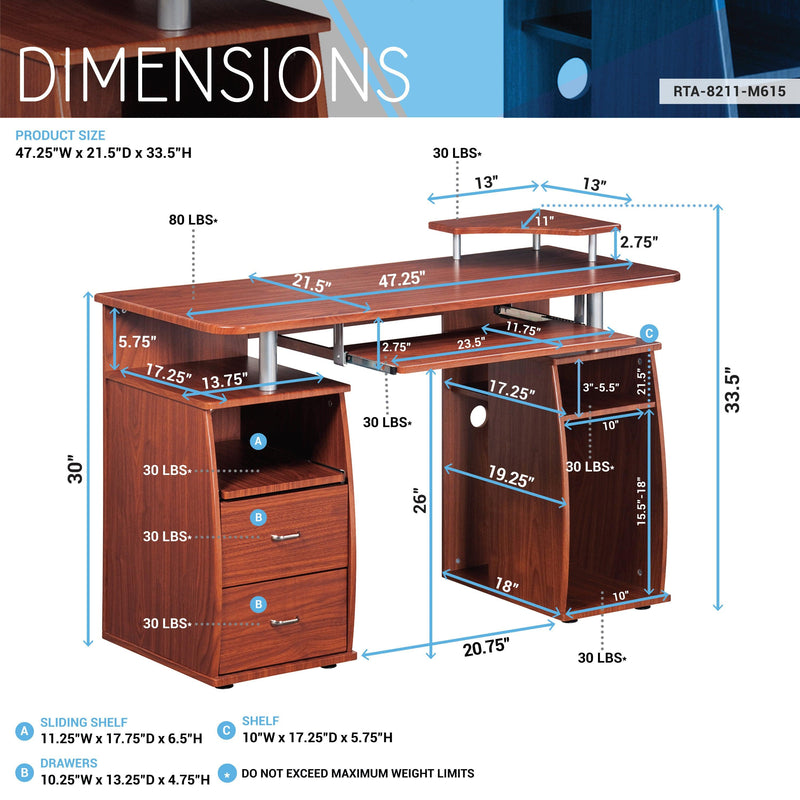 Techni Mobili Complete Computer Workstation Desk WithStorage, Mahogany - Urban Living Furniture (Los Angeles, CA)