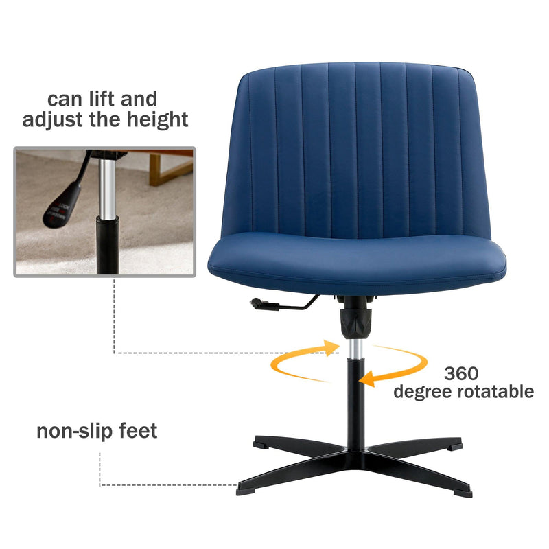 Office chair swivel chair Blue PU Material. Home Computer Chair Office Chair Adjustable 360 °Swivel Cushion Chair With Black Foot Swivel Chair Makeup Chair Study Desk Chair. No Wheels - Urban Living Furniture (Los Angeles, CA)