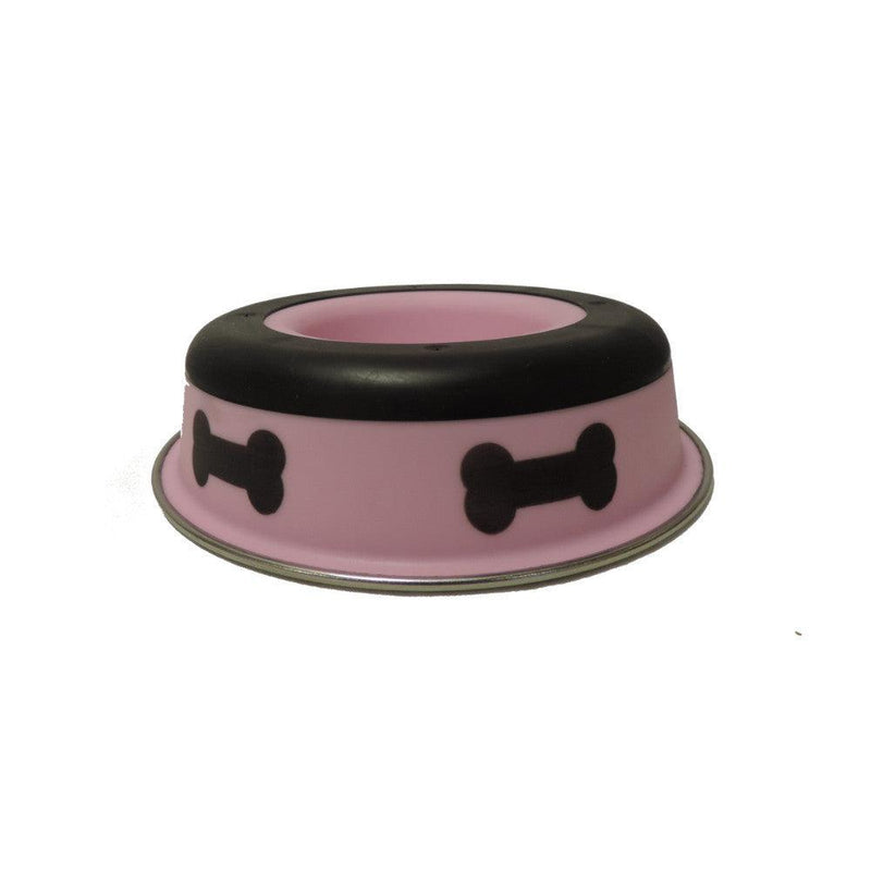 Slow Feeder Spill Proof Pet Bowl with Rubber Base and Bone Design, Pink and Black - Urban Living Furniture (Los Angeles, CA)