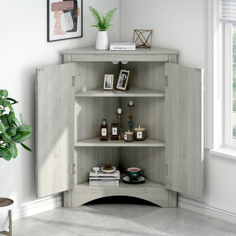 Oak Triangle BathroomStorage Cabinet with Adjustable Shelves, Freestanding Floor Cabinet for Home Kitchen - Urban Living Furniture (Los Angeles, CA)