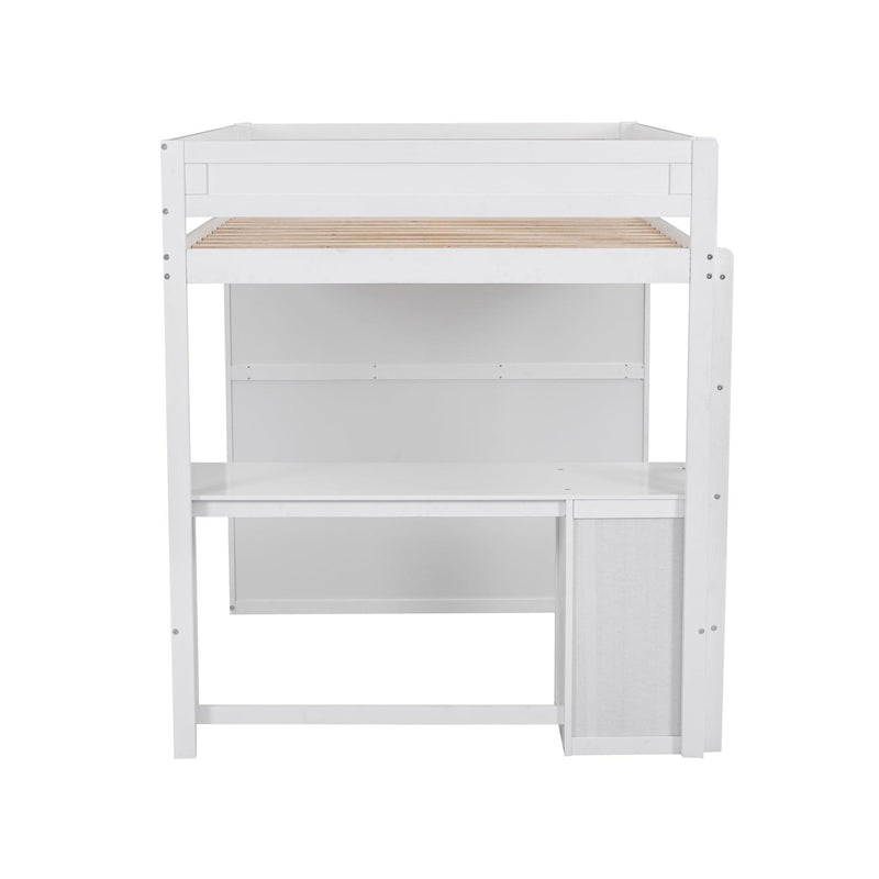 Wood Full Size Loft Bed with Wardrobes and 2-Drawer Desk with Cabinet, White - Urban Living Furniture (Los Angeles, CA)