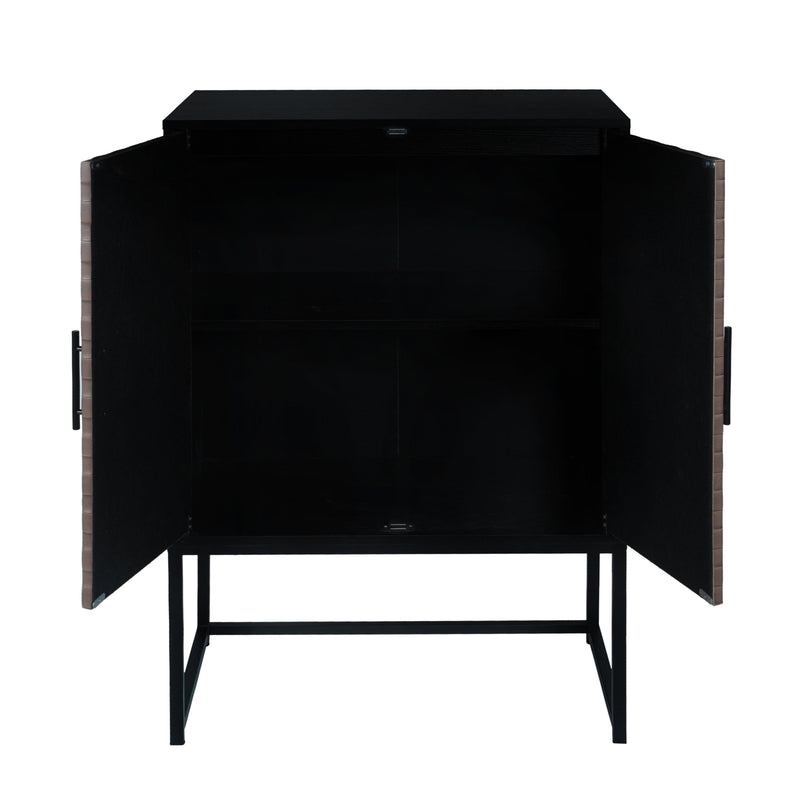 2 door cabinet,Runway-shaped leatherette finish,Embossed texture