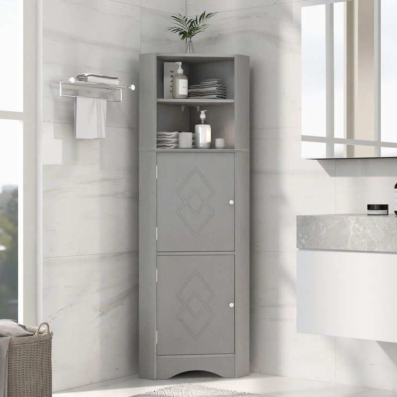 Tall Bathroom Corner Cabinet, FreestandingStorage Cabinet with Doors and Adjustable Shelves, MDF Board, Gray - Urban Living Furniture (Los Angeles, CA)