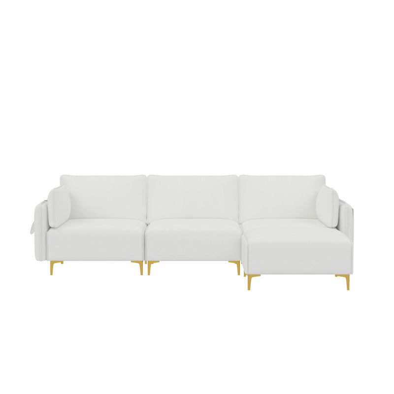 L Shape Sectional Sofa with USB Beige Fabric - Urban Living Furniture (Los Angeles, CA)