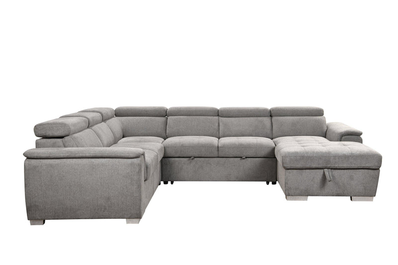 125"Modern U Shaped 7-seat Sectional Sofa Couch with Adjustable Headrest, Sofa Bed withStorage Chaise-Pull Out Couch Bed for Living Room ,Light Gray - Urban Living Furniture (Los Angeles, CA)