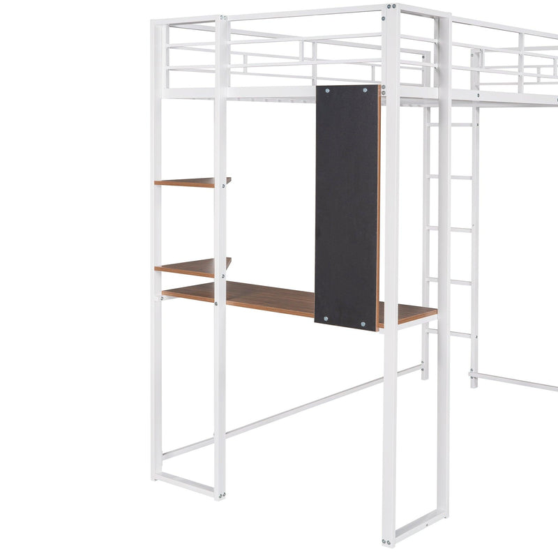 Twin Metal Loft Bed with 2 Shelves and one Desk ,WHITE - Urban Living Furniture (Los Angeles, CA)