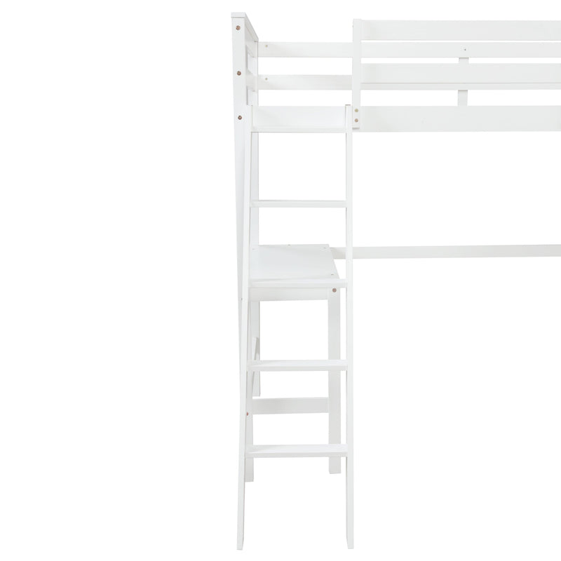 Twin Loft Bed with desk,ladder,shelves , White