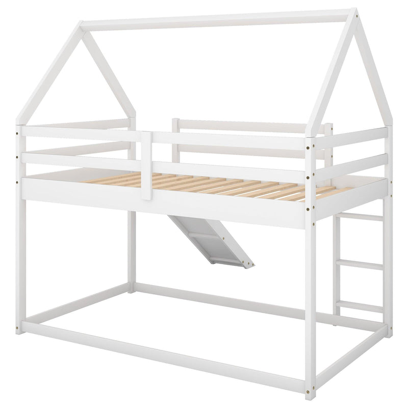 Twin Size Bunk House Bed with Slide and Ladder,White - Urban Living Furniture (Los Angeles, CA)