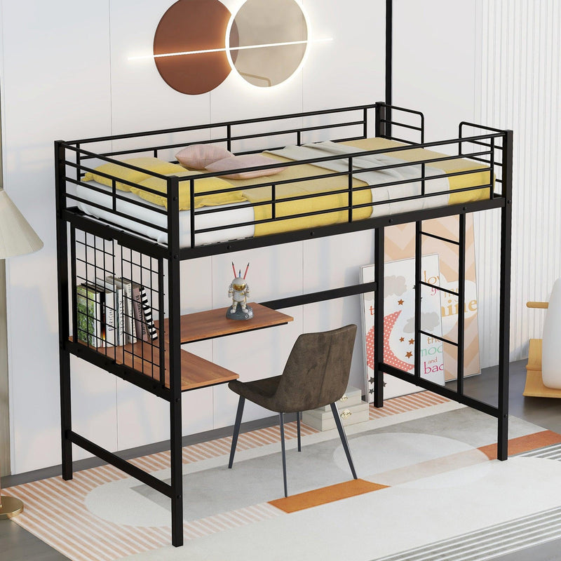 Twin Metal Loft Bed with Desk and Metal Grid,Black - Urban Living Furniture (Los Angeles, CA)