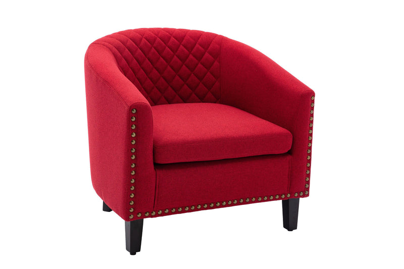 accent Barrel chair living room chair with nailheads and solid wood legs  Red  Linen - Urban Living Furniture (Los Angeles, CA)