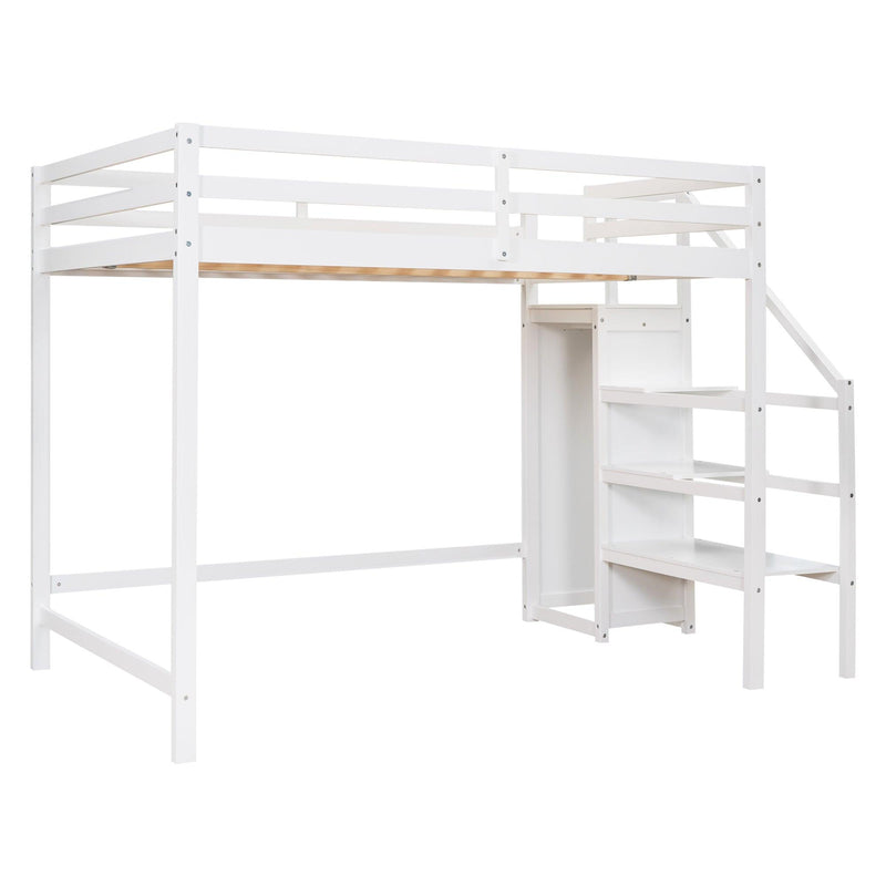 Full Size Loft Bed with Built-inStorage Wardrobe and Staircase,White - Urban Living Furniture (Los Angeles, CA)