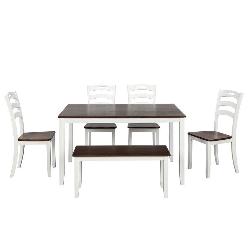 6 Piece Dining Table Set with Bench, Table Set with Waterproof Coat, Ivory and Cherry - Urban Living Furniture (Los Angeles, CA)