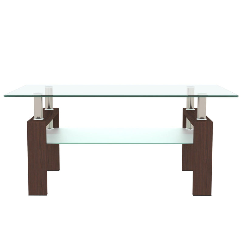 Rectangle Walnut Glass Coffee Table, Clear Coffee Table，Modern Side Center Tables for Living Room， Living Room Furniture - Urban Living Furniture (Los Angeles, CA)