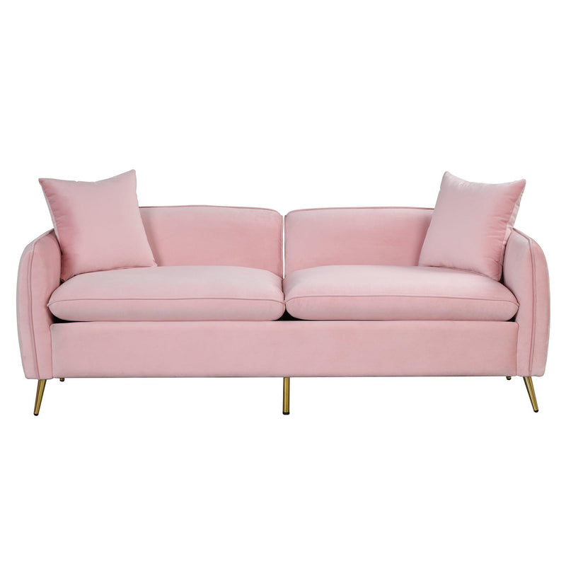 77.5" Velvet Upholstered Sofa with Armrest Pockets,3-Seat Couch with 2 Pillows and lden Metal Legs for Living Room,Apartment,Home Office,Pink - Urban Living Furniture (Los Angeles, CA)