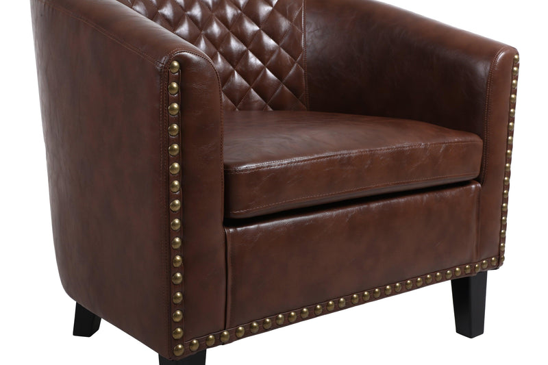 accent Barrel chair living room chair with nailheads and solid wood legs  Brown pu leather - Urban Living Furniture (Los Angeles, CA)