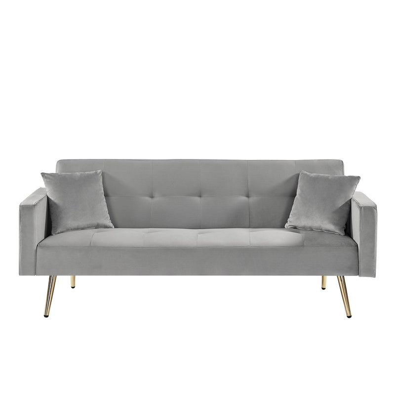 GREY Velvet  Convertible Folding Futon Sofa Bed , Sleeper Sofa Couch for Compact Living Space.