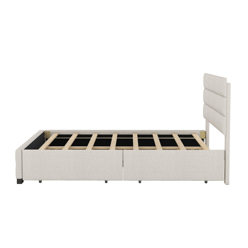 Queen Upholstered Platform Bed with Twin Size Trundle and Two Drawers, Beige - Urban Living Furniture (Los Angeles, CA)