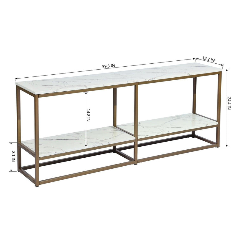 59.8 inch White Marble Gold Frame TV STAND WithStorage