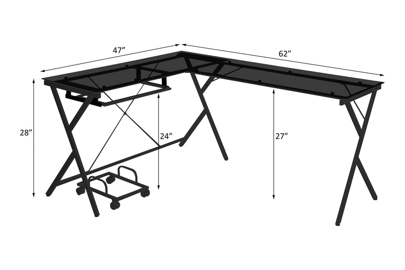 ACME Dazenus Computer Desk in Black Glass & Black Finish OF00046 - Urban Living Furniture (Los Angeles, CA)