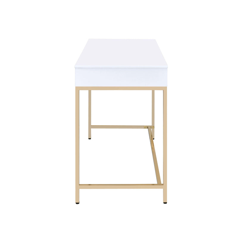 ACME Ottey Vanity Desk  in White High Gloss & Gold Finish AC00899 - Urban Living Furniture (Los Angeles, CA)