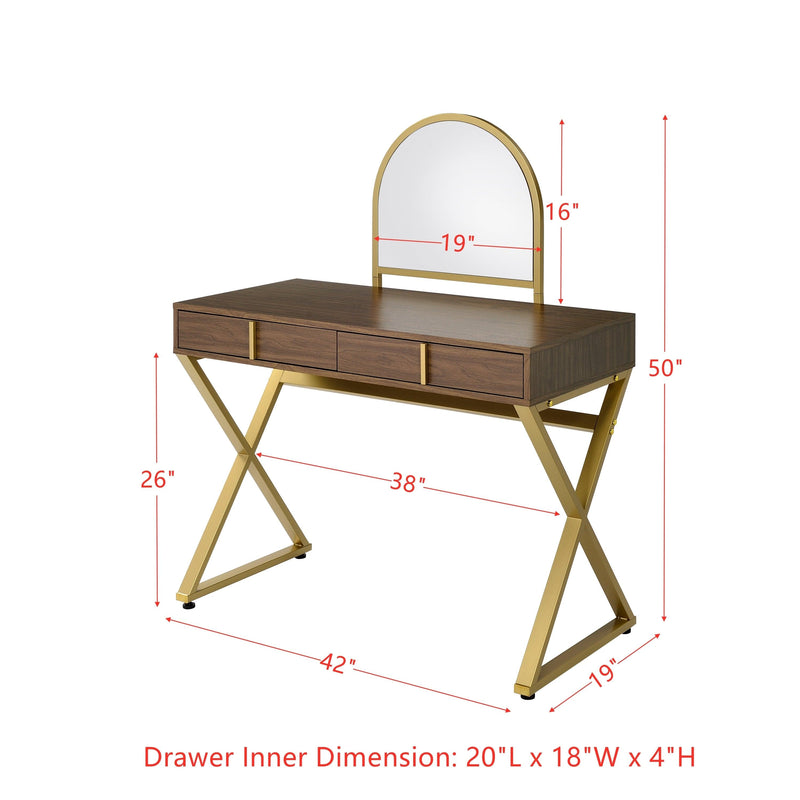 ACME Coleen Vanity Desk w/Mirror & Jewelry Tray in Walnut & Gold Finish AC00665 - Urban Living Furniture (Los Angeles, CA)