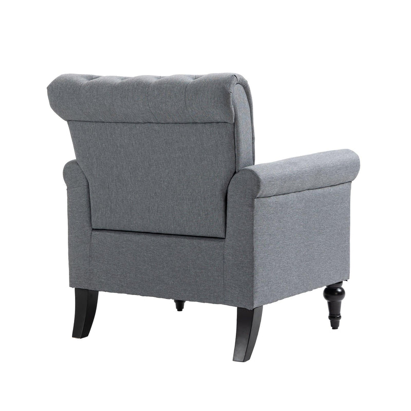 Mid-CenturyModern Accent Chair, Linen Armchair w/Tufted Back/Wood Legs, Upholstered Lounge Arm Chair Single Sofa for Living Room Bedroom, Gray - Urban Living Furniture (Los Angeles, CA)