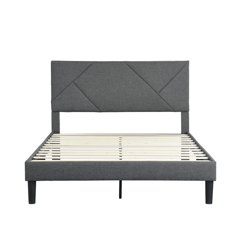 Queen Size Upholstered Platform Bed Frame with Headboard, Strong Wood Slat Support, Mattress Foundation, No Box Spring Needed, Easy Assembly, Gray - Urban Living Furniture (Los Angeles, CA)