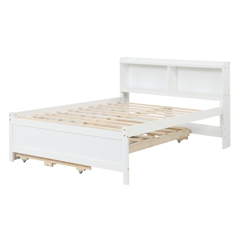Full Bed with Bookcase,Twin Trundle,Drawers,White