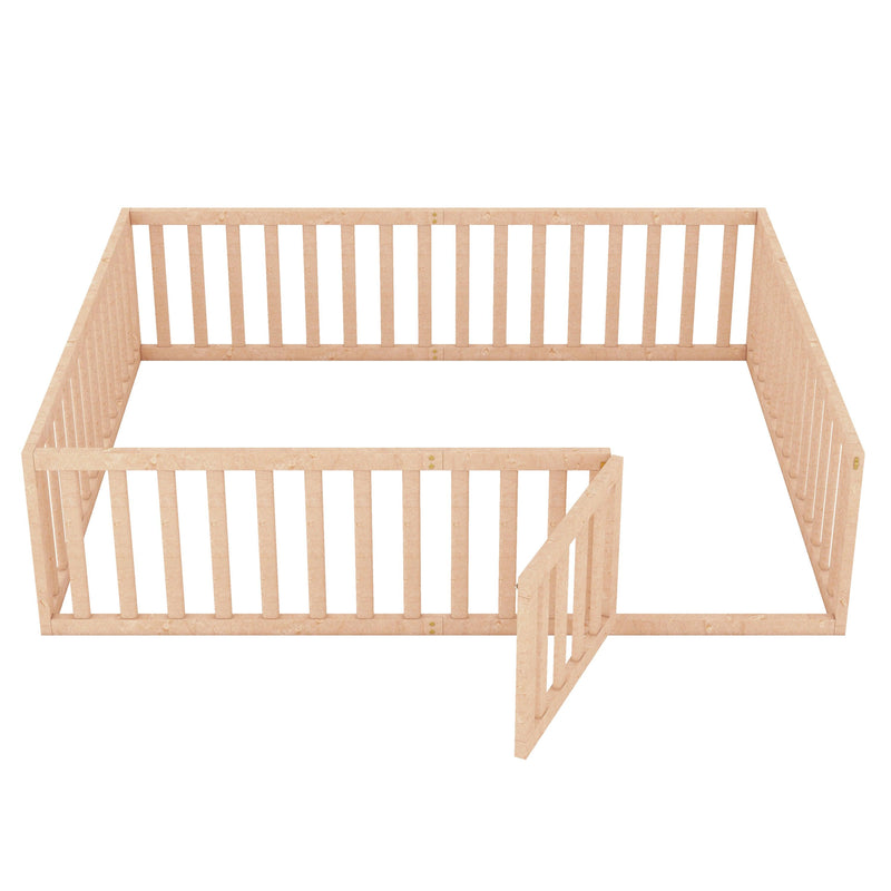 Queen Size Wood Floor Bed Frame with Fence and Door, Natural - Urban Living Furniture (Los Angeles, CA)